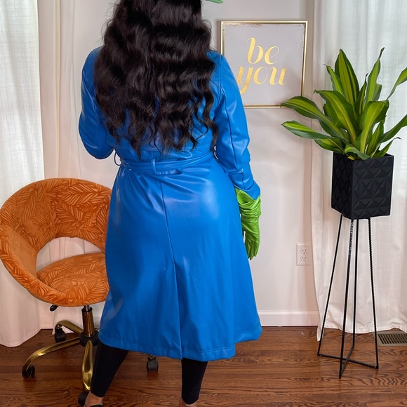 Vegan Leather Blue Trench coat - Picture 3 of 3